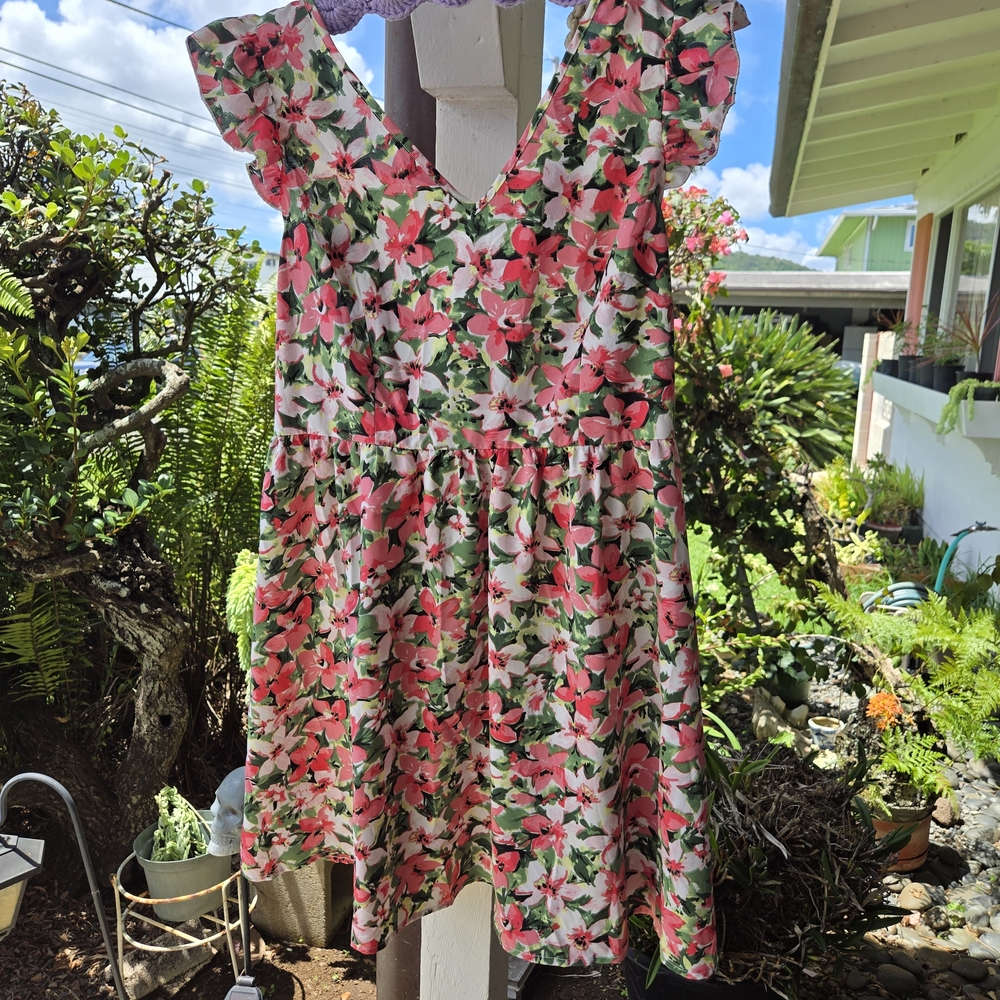 Girls' Pink Floral Ruffle-Sleeve Dress